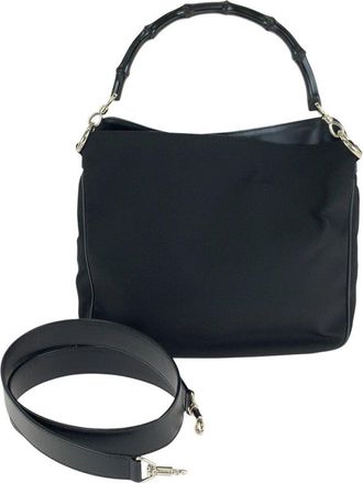 Gucci Black Nylon & Leather Bamboo Shoulder Bag (Authentic Pre-Loved)