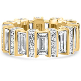 Pompeii3 6 Ct Emerald Cut Designer Wide Diamond Eternity Wedding Ring 14k Gold Lab Grown
