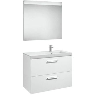 Roca Conjunto De Mueble Con 2 Cajones, Lavabo Y Espejo Con Luz Led Prisma Roca Color: Blanco Brillo - Posici&oacute;n Del Lavabo: Derecha