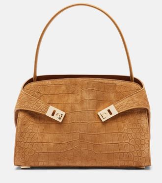 Ferragamo Hug Medium croc-effect suede shoulder bag