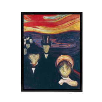 Artery8 Anxiety Figures Oil Painting Munch Black Framed Canvas Wall Art | Size: W24 x H32