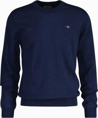 GANT Rondgebreide trui - Heren - Ronde hals truien - Blauw - 2XL - Katoen - Truien & Vesten