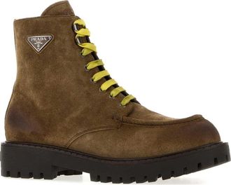 Prada Suede Lace-Up Boot - Brown