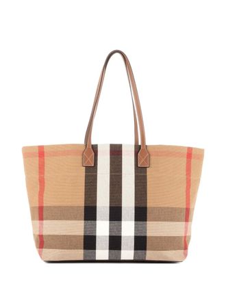 Burberry check-pattern tote bag - women - Canvas - One Size - Neutrals