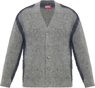 Diesel K-Remo Geborstelde gebreide Cardigan - Heren - Vesten - Grijs - S - Wol - Truien & Vesten
