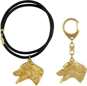 OEM D&aacute;lmata, Braco D&aacute;lmata - Llavero Y Collar Con Perro En Caja, Producto Ba&ntilde;ado En Oro De Alta Calidad, Marca Art-dog