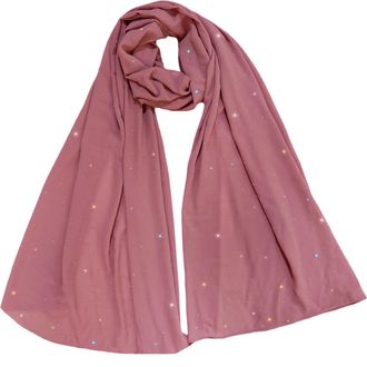Lina & Lily Sparkle Rhinestones Womens Chiffon Scarf Shawl Head Wrap Hijab Sheer Lightweight (Dusty Rose)