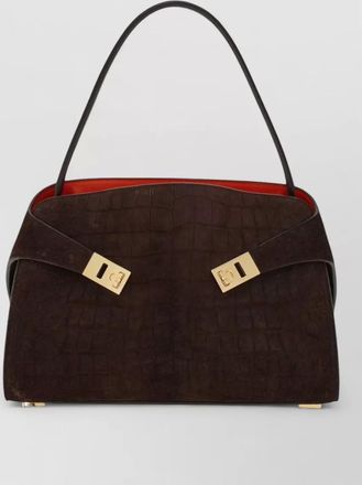 Ferragamo hug small suede print leather tote