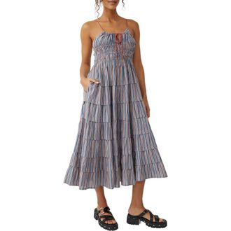 Free People Going Steady Ruffle Sundress in Taupe Combo at Nordstrom, Size Large