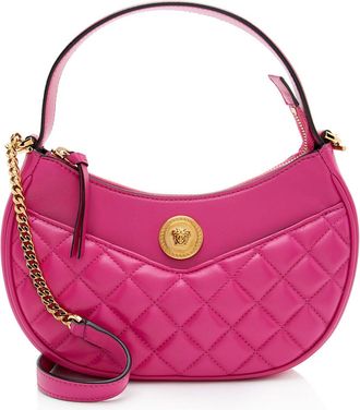 Versace Quilted Leather Medusa Half Moon Shoulder Bag