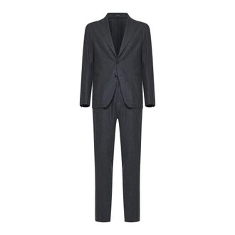 Tagliatore Single Breasted Suits, male, Gray, Size: 3XL Peak-lapels Drawstring Suit