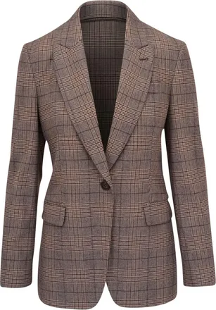 Brunello Cucinelli single-breasted checked blazer - women - Virgin Wool/Nylon/Cotton/Spandex/Elastane - 40 - Brown