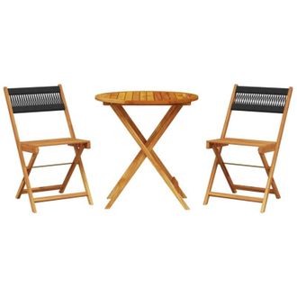vidaXL Juego De Bistro De 3 Piezas Polipropileno Y Madera Maciza Negro Vidaxl