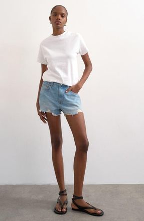 Topshop Distressed Denim Cutoff Shorts in Light Blue at Nordstrom, Size 10 Us
