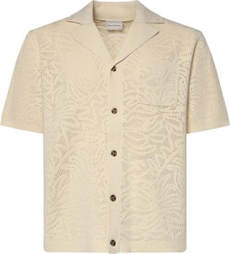 Dr&ocirc;le de Monsieur Chemise Maille Dentelle - Heren - Korte mouwen Overhemden - Beige - L - Katoen - Overhemden