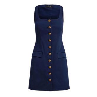 Ralph Lauren Short Dresses, female, Blue, Size: 2XS Square Neck Sleeveless Button Front Sheath Dress