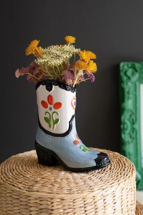 Kalalou Ceramic Cowboy Boot Vase