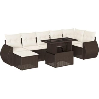 vidaXL Set Sof&aacute;s De Jard&iacute;n 8 Piezas Y Cojines Rat&aacute;n Sint&eacute;tico Marr&oacute;n Vidaxl
