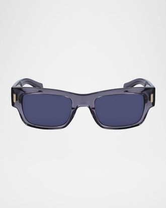 Ferragamo Men & apos;s Rivets Acetate Rectangle Sunglasses, 53mm