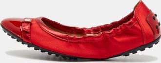 Tod's Tods For Ferrari Red Patent Leather And Satin Scrunch Ballet Flats