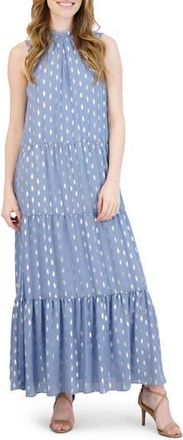 Julia Jordan Donna Ricco Foil Dot Tiered Maxi Dress in Blue/silve at Nordstrom Rack, Size 10