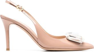 Gianvito Rossi jewel-detail 95mm stiletto pumps - women - Calf Leather/Calf Leather/Patent Calf Leather - 39.5 - Neutrals