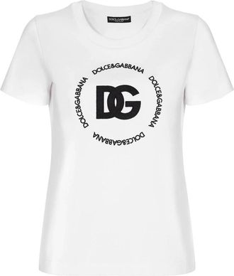 Dolce & Gabbana Logo DG Interlock T-Shirt - Dames - T-shirts - Wit - S - Katoen - Tops