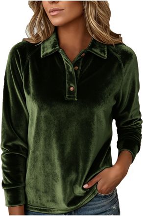 Generic Womens Velvet Tops Elegant Button Down Shirts Puff Lapel Long Sleeve Tops Comfy Soft Tunic Tops Ladies Dressy Going Out Blouse Casual Longline Vintage