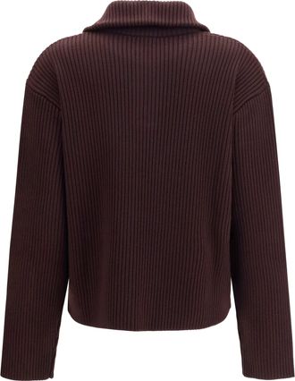 Courr&egrave;ges Womens Ribbed Zip Sweater Burnt Red Merino Wool Ovis Aries