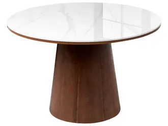 Beliani Tavolo Da Pranzo Rotondo In Mdf Con Effetto Marmo Ceramico, 120 Cm, Impiallacciato In Frassino Scuro, Bianco Wylie