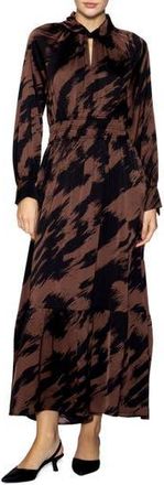Melloday Brushstroke Print Long Sleeve Maxi Dress in Brown/Black at Nordstrom Rack, Size X-Small