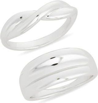 Nordstrom Rack Set of 2 Demi Fine Rib Rings in Silver at Nordstrom Rack, Size 8