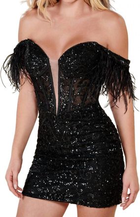 Rachel Allan Off The Shoulder Mini Dress In Black