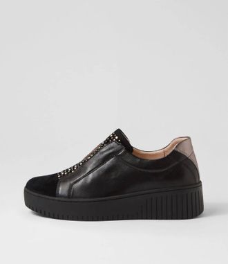 Django & Juliette Womens Kangie Leather Sneakers In Black-Black