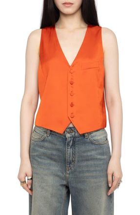Zadig&Voltaire Emaux Sleeveless Satin Top in Tangerine at Nordstrom, Size X-Small Regular