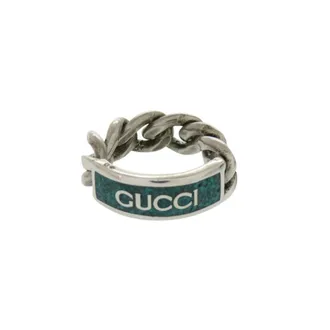 Gucci Silver Green Silver 925 Band Ring (Pre-Owned)