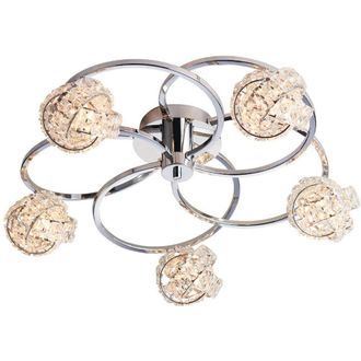 Loops Semi Flush Ceiling Light Chrome & Crystal Knott 5 Lamp Hanging Feature Pendant