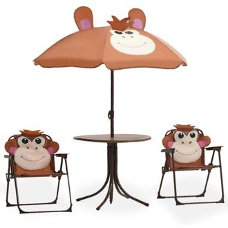 vidaXL Set da Bistrot da Giardino per Bambini con Ombrellone Marrone - Vidaxl