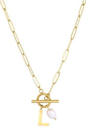 Adornia 18K Gold Plated Pearl & Initial Toggle Pendant Necklace in White/Gold-L at Nordstrom Rack