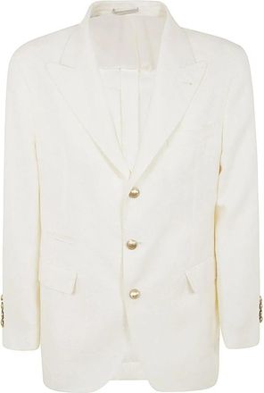 Brunello Cucinelli Klassieke Blazer van Geweven Textuur - Heren - Blazers - Wit - XL - Leer - Jassen