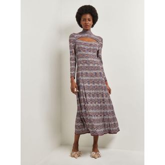 Misook Modern Fit-and-Flare Melange Knit Cutout Midi Dress in Starry/sangria/gold/parch/ivry at Nordstrom, Size Xx-Small
