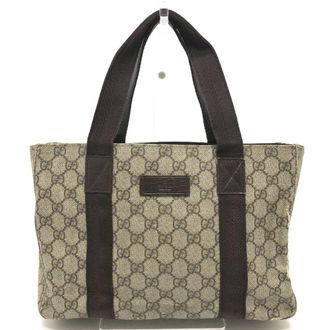 Gucci Beige Dark Brown Gg Supreme Canvas Handbag Tote Bag (Pre-Owned)