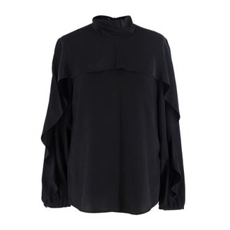 Red Valentino Black Silk Crepe Ruffled Blouse Size XS