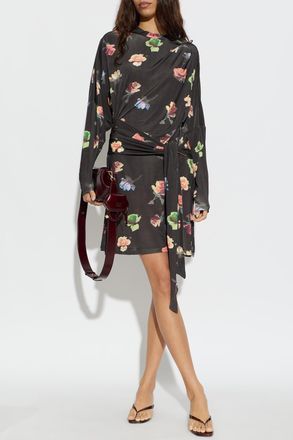 Ganni Floral Motif Mini Dress, Womens, Black