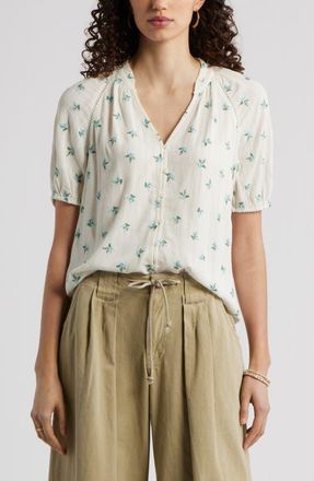 Treasure & Bond Floral Button-Up Top in Ivory- Blue Garden Ditsy at Nordstrom, Size Xx-Small