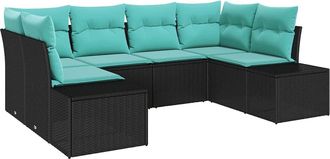 vidaXL Conjunto De Sof&aacute; De Jard&iacute;n 6 Uds. Negro Rat&aacute;n Sint&eacute;tico Vidaxl