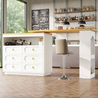 Merax White 360&deg; Rotating Dining Bar Table with 6 Storage Drawers