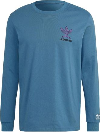 adidas Mens adidas originals Logo Printing Pattern Round Neck Pullover Long Sleeves Blue T-Shirt HM2488