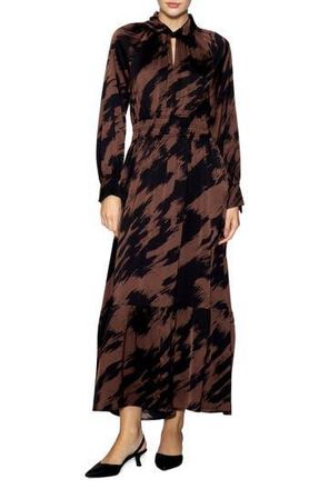 Melloday Brushstroke Print Long Sleeve Maxi Dress in Brown/Black at Nordstrom Rack, Size X-Small