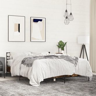 vidaXL Vidaxl - Estructura Cama Madera Ingenier&iacute;a Metal Roble Ahumado 150x200cm